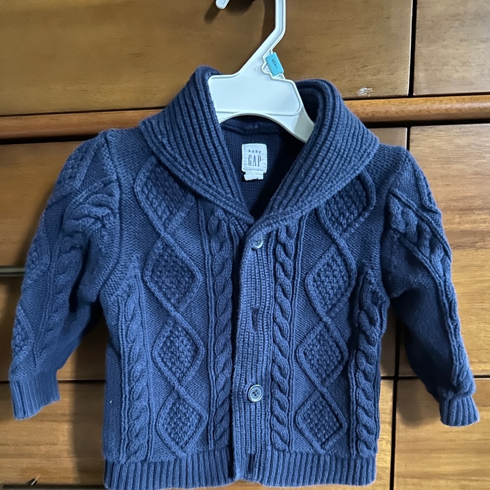 GAP Kids Navy Cable Knit cardigan, cowl neck, 12-18 mos, great condition